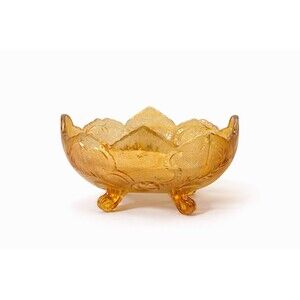 Vintage Jeannette Marigold Carnival Glass Footed Oval Bowl Lombardi Pattern